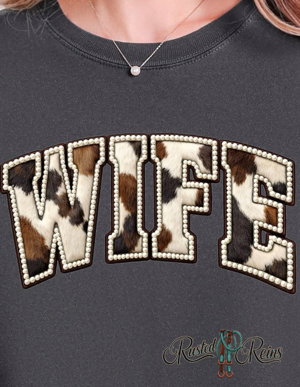 Faux Cowhide Embroidery Wife Tee